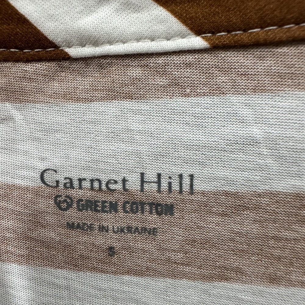 Garnet Hill Cotton Shirt Dress Small Brown Stripe Long Sleeve V‎ Neck Pockets - Picture 3 of 11